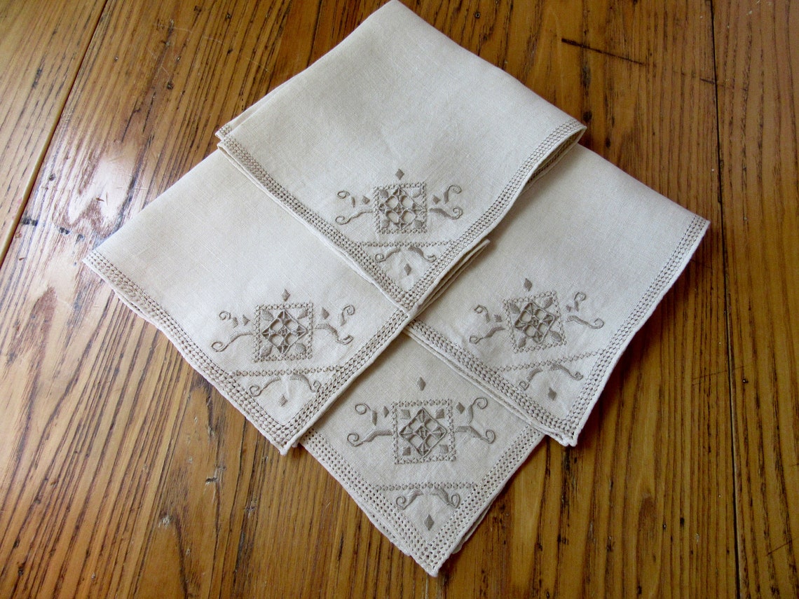 Vintage Italian Linen Napkins Set of 4 Dinner Beige Punto Etsy