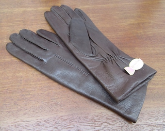 1970s Vintage Grandoe Braune Lederhandschuhe, Original Tags, Unbenutzt, Größe 6 / small, Lederhandschuhe, Braune Lederhandschuhe, Winterhandschuhe, Gefüttert