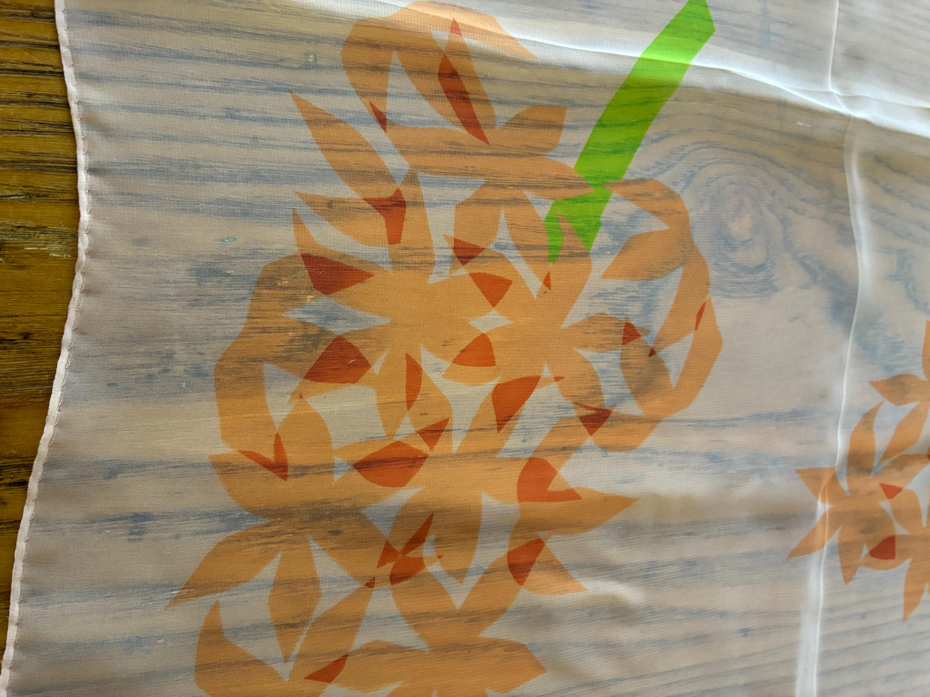 1970s Vintage Vera Neumann Scarf, Peach, Lime Green, 21