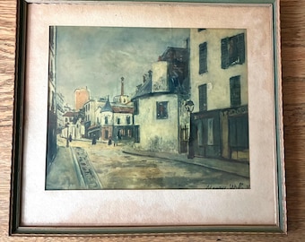 Rare Vintage Maurice Utrillo Lithograph Print, Rue Du Mont Cenis, Montmartre, Braun Edition, ES Hermann New York, SOHO Gallery London,013299
