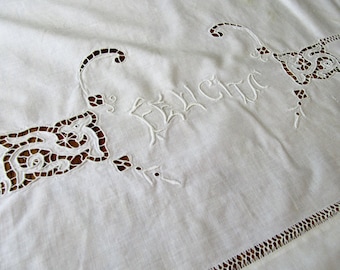 Set mit 2 Antiken Kissenbezügen, Italienisches Leinen, Felicta (Glück),Kissenbezüge, Hochzeitsgeschenk, Drachen, Einweihungsgeschenk, Sammlerstück