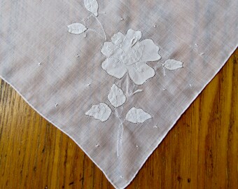 Vintage Burmel Handkerchief, Unused, Irish Linen, Wedding Handkerchief, Appliqué, Gifts for Her, Hand Rolled Edge, Something Old, Accessory