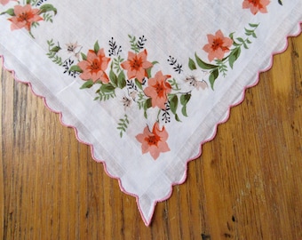 ヴィンテージ ハンカチ、茶色、黄色、白の菊、秋のハンカチ、秋の