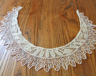 Antique Hand Made Lace Collar,  Embroidered Lace, Ivory, Lace Collar, Collectible Antique Lace, French, Sewing Notions, Collectible Lace