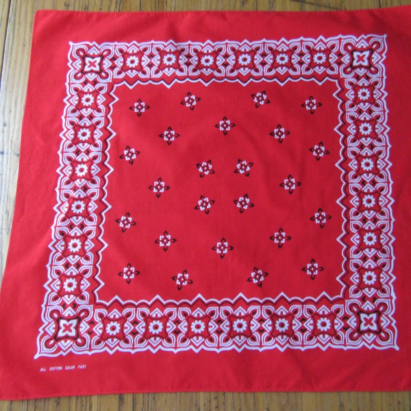 1960's Vintage Red Bandana, Color Fast, 100% Cotton, Red Bandana, Cowboy Bandana, Vintage Bandana, Soft Bandana, Work Wear