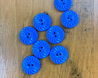 Botones de plástico vintage, juego de 8, botones azules, botones con remolino azul eléctrico, botones coleccionables, 20 mm