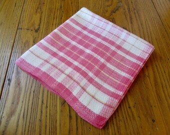 Vintage Cotton Tablecloth, 44" x 48", Pink, Yellow, White, Vintage Pink Tablecloth, Retro Table Decor, Farmhouse Table Linens, Gift for Her