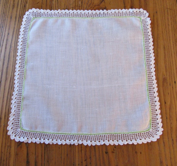 Vintage Handkerchief, White Crochet Edge, Chartre… - image 2