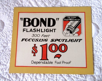 Retro Wall Art, Vintage Bond Flashlight Advertising, Bond Flashlight, Vintage Advertising, Vintage Flashlight, Rustic Decor, Vintage Sign