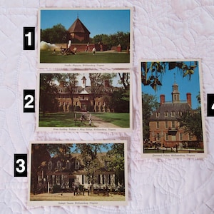 Vintage Williamsburg Postkarten, Wren Bldg. William & Mary College, Gouvernant's Palace, Raleger Inn, Powder Magazine, Cussons, May Company