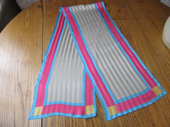 Vintage Kenzo Scarf, Silk, Hot Pink, Aqua, Pewter… - image 2