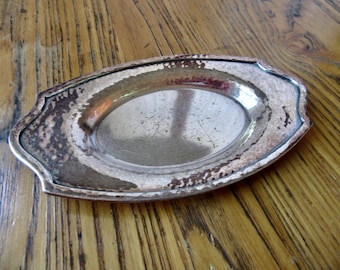 Vintage Trinket Tray, Sheffield Reproduction, Silver Plate, Hammered, Trinket Tray, 8 1/4" x 4 7/8", Calling Card Tray, Small Serving Tray