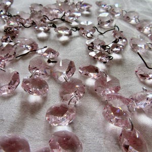Antique Pink Chandelier Crystals, Set of 10, Octagon, 1/2&quot;, Pink Crystals, 2 Hole & 1 Hole, Replacement Chandelier Crystals