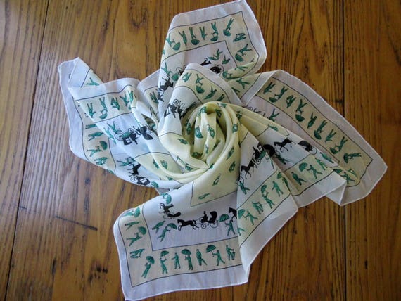 Vintage Silk Scarf, Coachmen with Horse & Carriag… - image 7