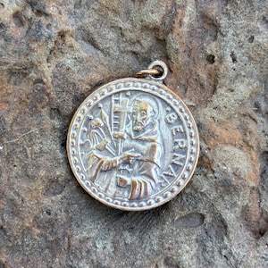Medalha vintage de São Bernardo e Pietà, prata de lei?, Medalha/Pingente Penin Poncet Lyon, Medalha francesa de 2 lados, Colecionáveis religiosos, Medalha católica