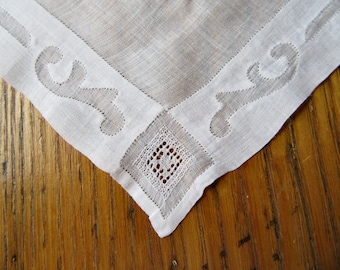 Antique Handkerchief, Cut Work Double Edge, Wedding Handkerchief, Gift, Vintage Wedding Hanky, White Handkerchief, Art Deco Handkerchief