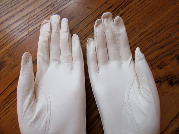 Vintage White Leather Gloves, Size Small, 3/4 Len… - image 5