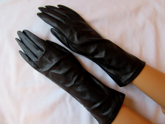 Vintage Grandoe Black Leather Gloves, Unused, Size