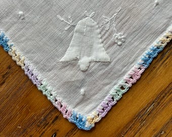 Pañuelo vintage, borde de ganchillo acuarela, lavanda, verde menta, azul, rosa, amarillo, pañuelo con borde de ganchillo, campana de boda