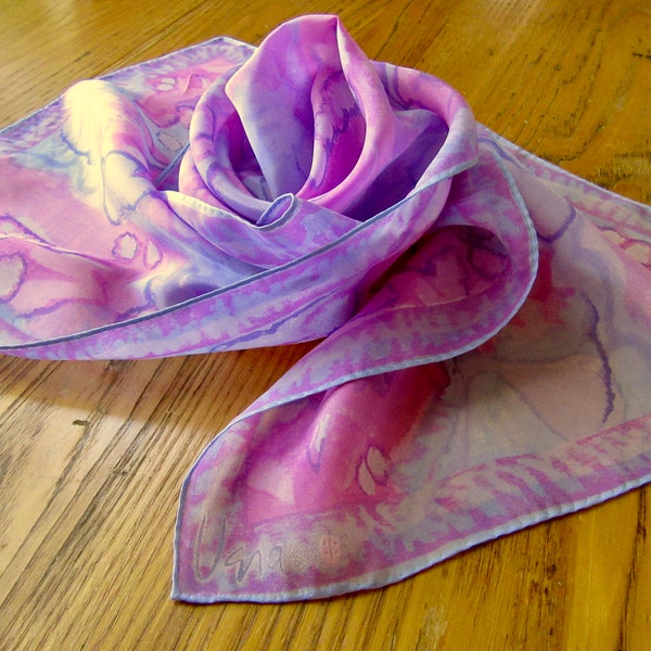 Vintage Verasheer Scarf, Pink, Lavender, Vera Neumann Scarf, Silk, 1960s Vintage Vera Scarf, Pink & Purple Scarf, Head Scarf, Hair Scarf