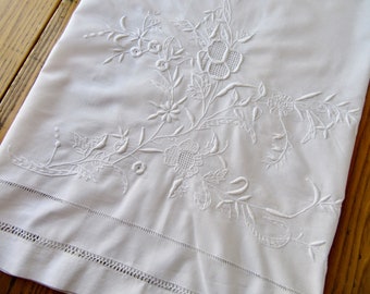 Antique Pillow Cover, White Linen, White Work Embroidery, Lay Over Pillow Cover, Birthday Gift, Embroidery, Vintage Bed, Antique Linens