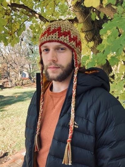 Organic Cotton Earflap Hat with Braids, Organic Cotton Winter Hat, Many Color Choices, Sustainable, Organic Earflap Hat, Gift for Him