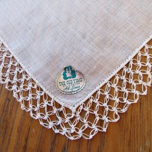 Vintage White Handkerchief, Irish Linen, Unused/Original Tag, The Old Time By Harden, White Crochet Edge, Wedding Handkerchief, Bride's Gift