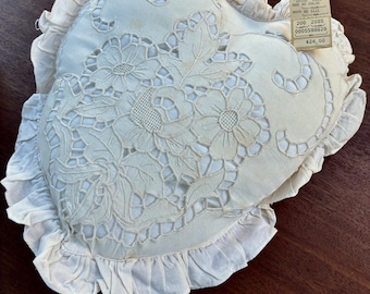 Almohada vintage en forma de corazón, 35,5 cm, funda extraíble, etiqueta original/sin usar, decoración shabby chic, decoración romántica, regalo para ella, B Forman Co.