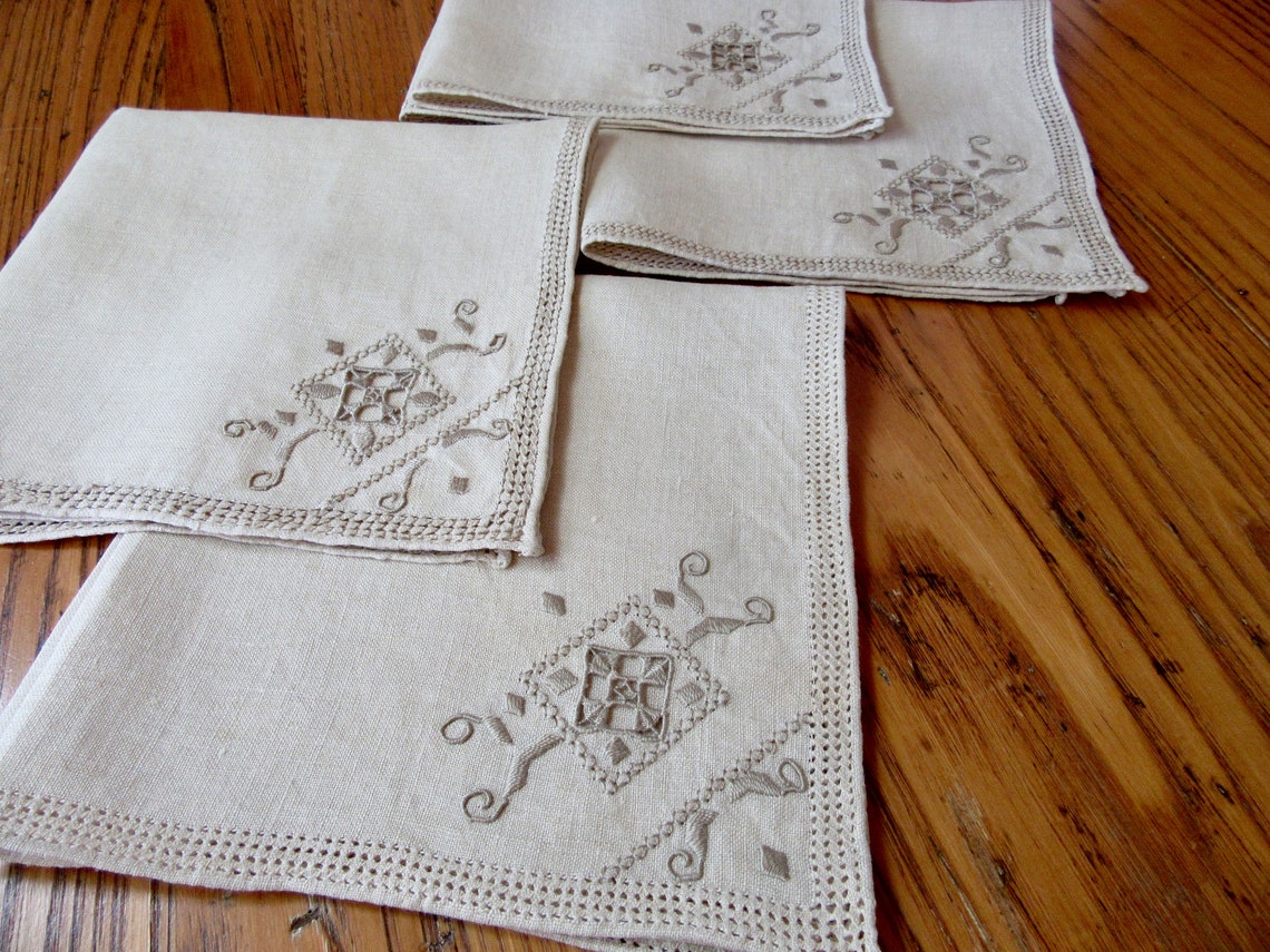 Vintage Italian Linen Napkins Set of 4 Dinner Beige Punto Etsy