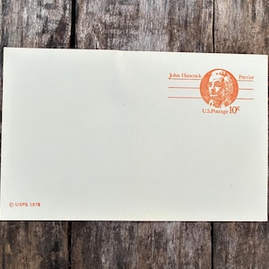 Vintage USPS 1978 John Hancock Pre Stamped Postal Stationery, Orange, UX73 Postal Card, 10 cent John Hancock Postal Card, Unused