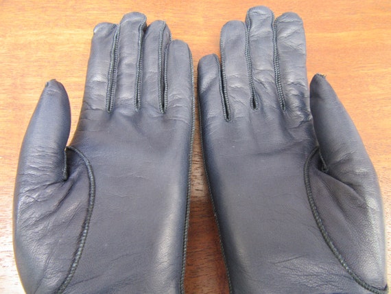 1980s Vintage Portolano Leather Gloves, Navy Blue… - image 6