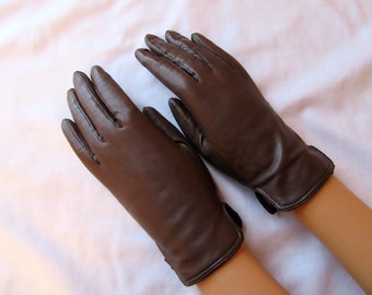 Vintage Leather Winter Gloves, Cashmere Lining, Size Small, Brown Leather Gloves, Winter Gloves, Kid Leather Gloves, Vintage Accessories