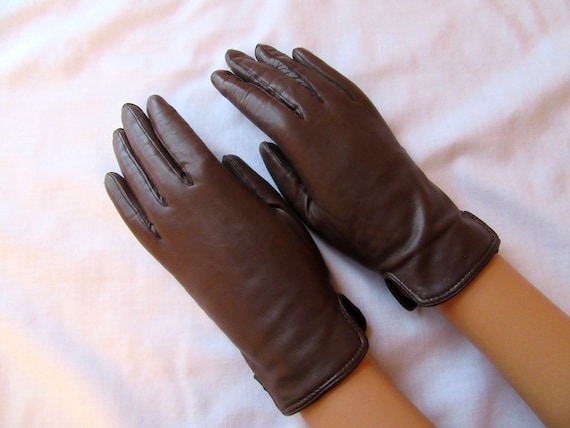Vintage Leather Winter Gloves, Cashmere Lining, S… - image 1