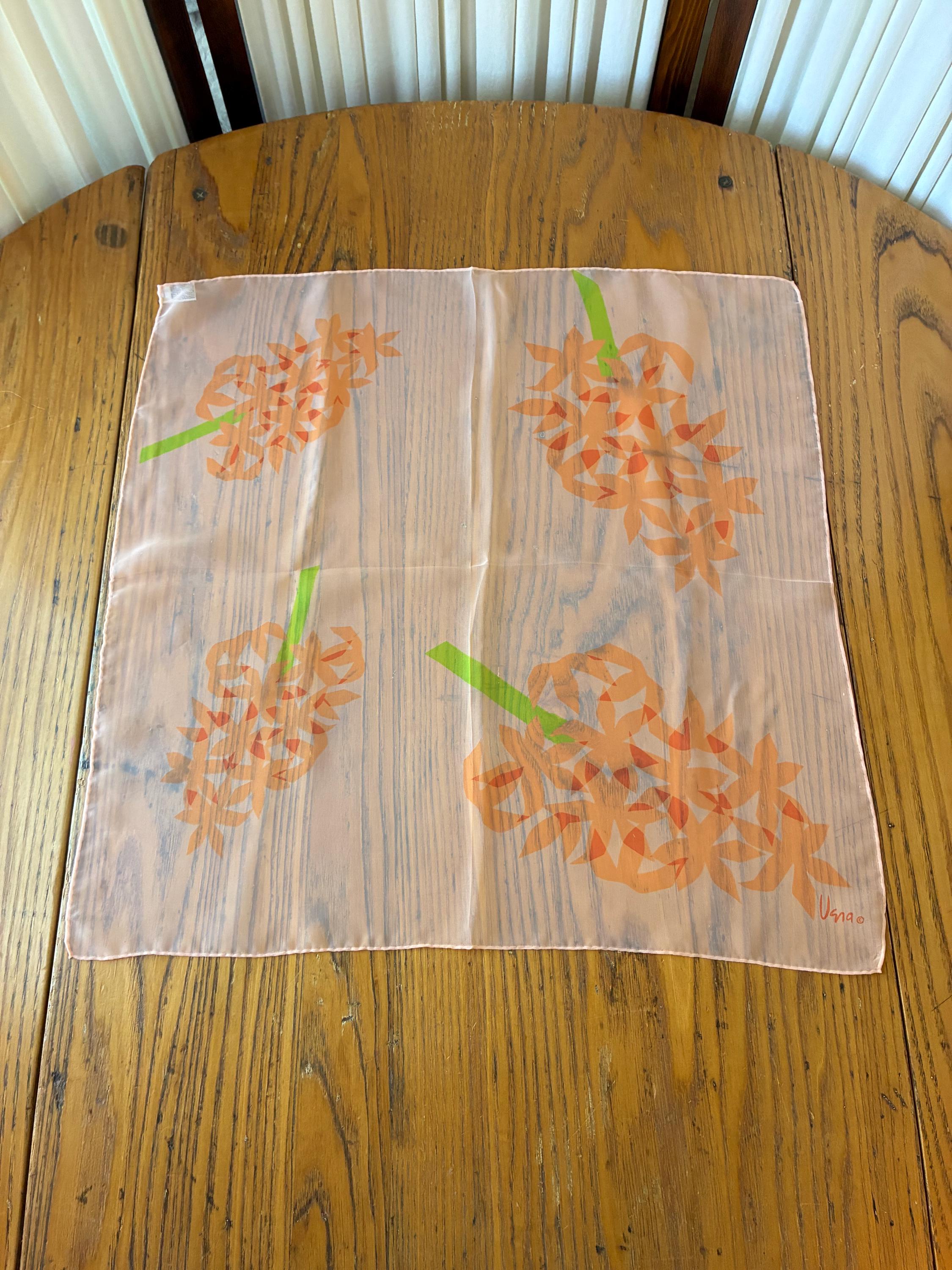 1970s Vintage Vera Neumann Scarf, Peach, Lime Green, 21