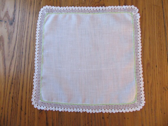 Vintage Handkerchief, White Crochet Edge, Chartre… - image 4