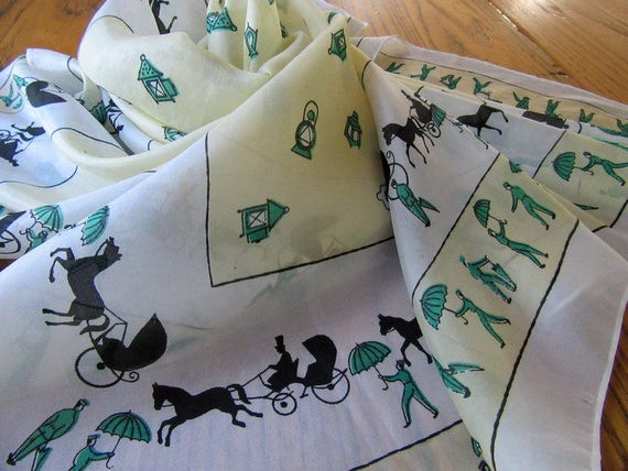 Vintage Silk Scarf, Coachmen with Horse & Carriag… - image 10