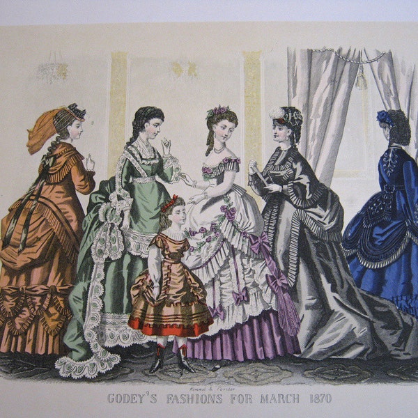 Vintage Fashion Prints, McCall's Centennial Portfolio of Prints, Godey's Fashions March 1870