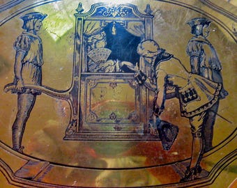 Schrafft's Candy Tin, 1930s/1940s, Gold Tin, 18th Century Scene