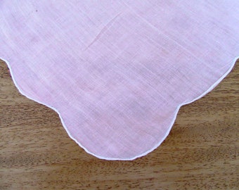 1950s Vintage Handkerchief, Pink Linen, Scalloped Edge, Hand Rolled and Stitched,Pink Handkerchief, Retro Accessories, Pink Hanky