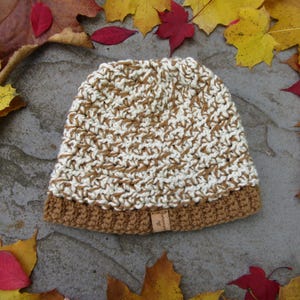 Beanie Hat, Thick and Warm, Camel & Ivory, Size Medium, Winter Hat, Hand Made Hat, Christmas Gift, Hand Made Gift, Beige Hat, Warm Hat