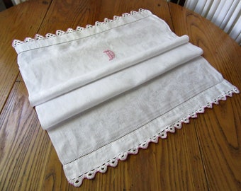 Antique Fine Damask Linen Towel, Old English C Monogram, Splasher, Damask Splasher,  Damask Linen, Vintage Damask Linen Towel, C Monogram