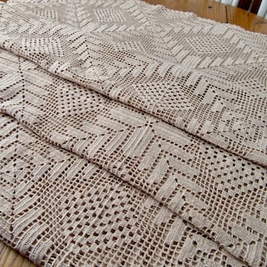Antique Crochet Tablecloth, 80&quot; x 66&quot;, Ecru, Single Bed Coverlet, Vintage Table Cloth, Gift For Her, Cottagecore, Retro Decor, Home Decor