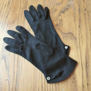 Vintage Black Dress Gloves, Size Small, Shell Buttons, Cotton Blend, Hand Stitched, 1950&#39;s Fashion, Vintage Dress Gloves, Retro Style