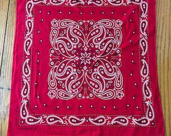 1960's Vintage Red Bandana, Color Fast, 100% Cotton, Red Bandana, Cowboy Bandana, Vintage Bandana, Soft Bandana, Work Wear