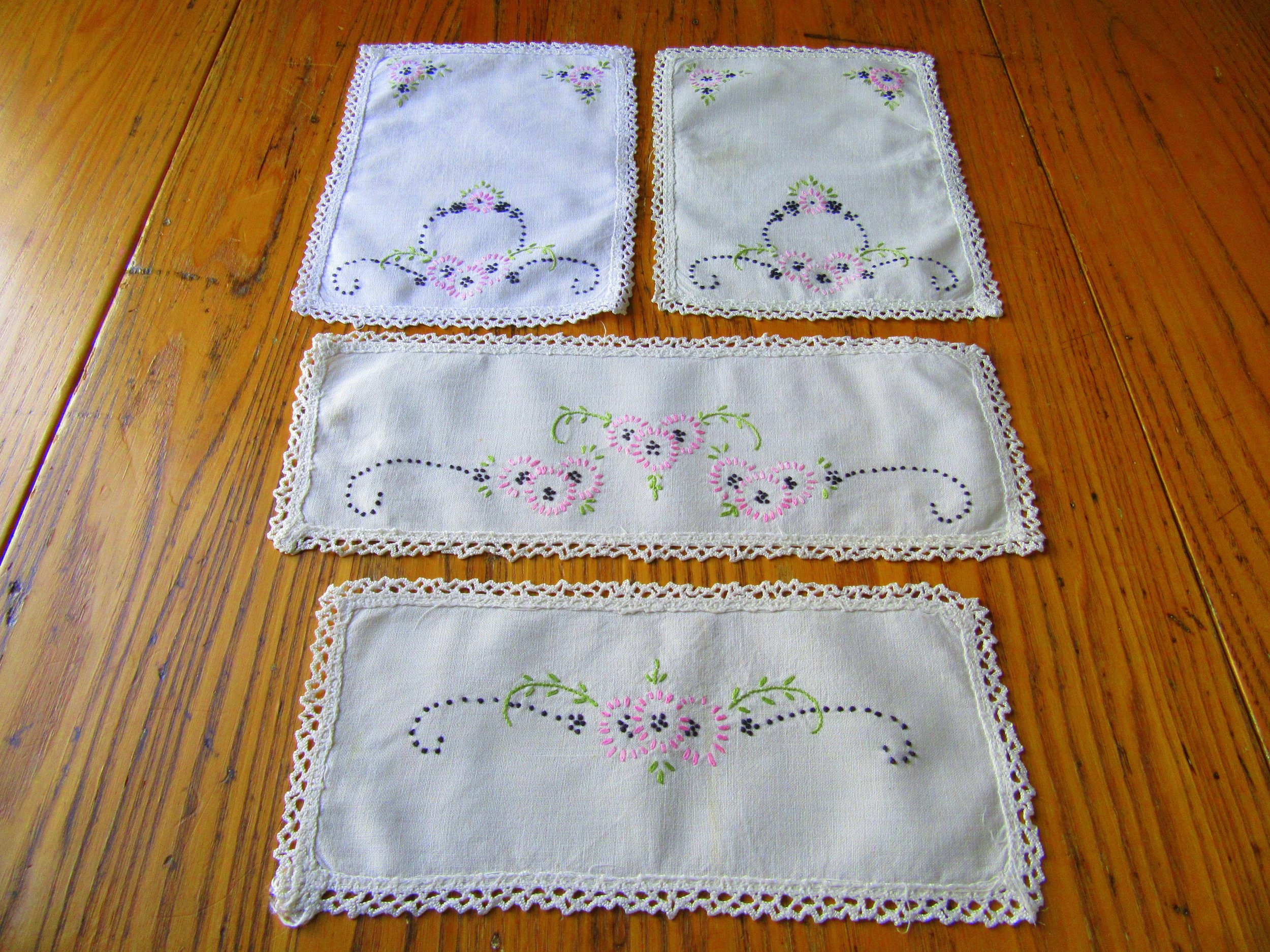 Vintage Embroidered Dresser Linens Dresser Scarf Set Vanity Etsy