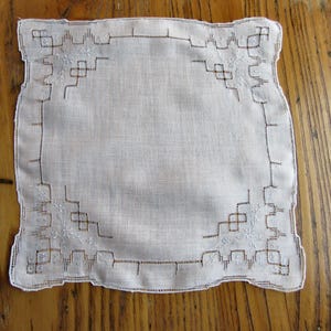 Vintage Wedding Handkerchief, Appenzell-like Embroidery, Pale Gray Linen, Silver Silk Thread, Something Old, Cut Work, Gift For Her, 1920-30