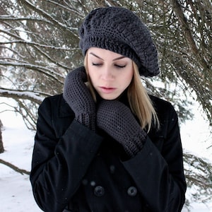 Organic Cotton Slouchy Hat & Mitten Set, Vegan Hat, Vegan Accessories, Vegan Clothing, Slouchy Tam, Beret, Vegan Beret
