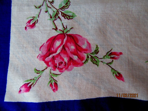 Vintage Handkerchief, Monogrammed Marian, Pink Ro… - image 3
