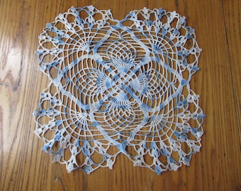 Vintage Crochet Doily, Blue & White, Blue Doily, Vintage Decor, Reuse, Coastal Decor, Large Doily, Crochet Doily, Blue and White Decor