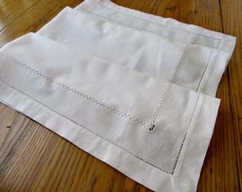 Vintage White Linen Tablecloth, 31" x 29", Drawn Work, Pull Work, White Card Tablecloth, Small Table Cloth, Collectible, White Table Cloth